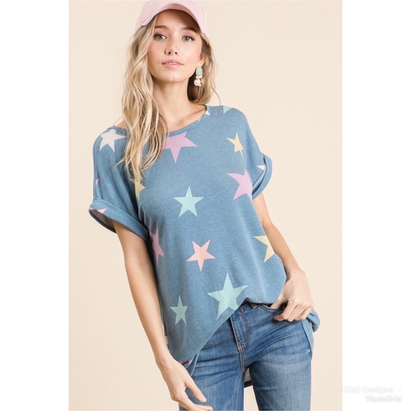 💙LAST! Star Print ⭐️Super Soft Drop Shoulder Top! - Picture 7 of 8